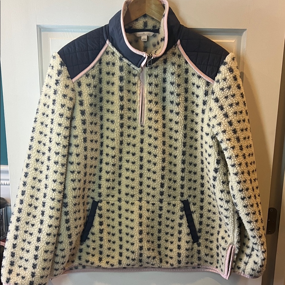 L.L. Bean Signature Cream, Pink, and Navy 1/4 Zip Fleece Pullover. Size Large